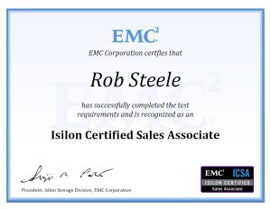 Isilon Certified Sales Associate - Certificate