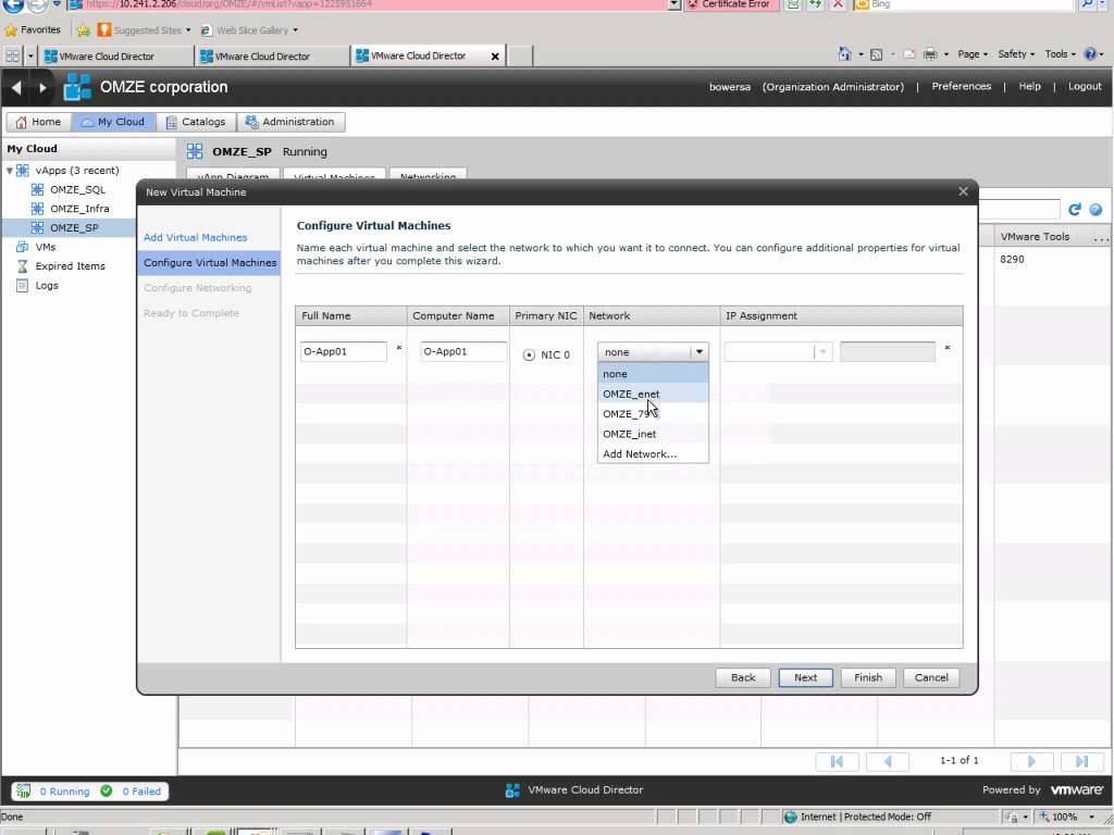 Creating a new VM in vCloud Director